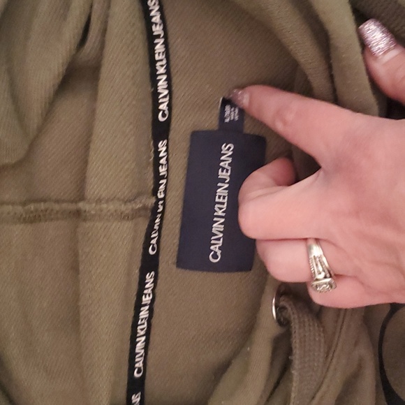 LOWEST PRICE! Calvin Klein Jeans Crop Top Olive Hoodie/Hooded Sweatshirt Size XL - Picture 6 of 9
